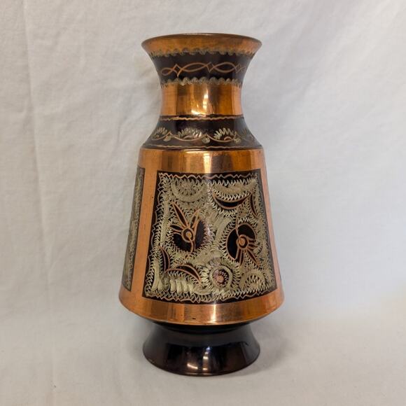 Vintage Hand Engraved Persian Vase Copper - Picture 2 of 4